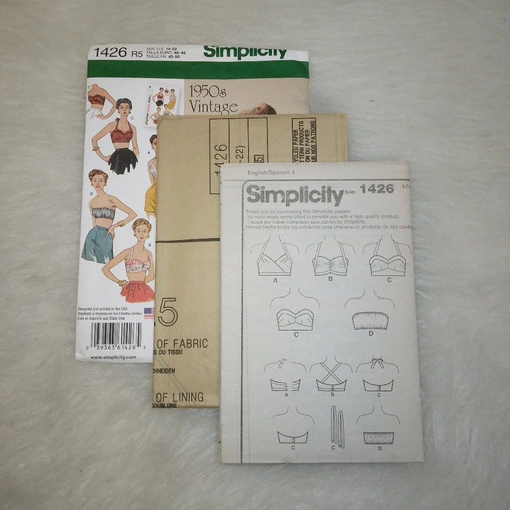 SIMPLICITY 1426 Sz 14-22 Vintage 1950s style bra tops in 4 styles